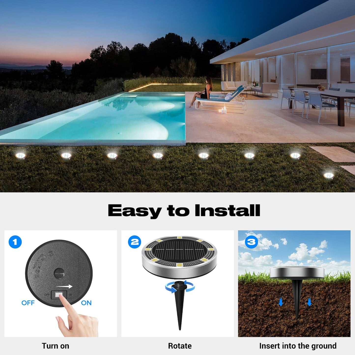 Peasur Solar Ground Lights Outdoor  24 Pack Flat Solar Powered Disc Lights  Ip68 Waterproof  Anti-Rust  Landscape Lighting For Pathway Garden Yard Lawn Walkway Landscape Driveway  Cool White