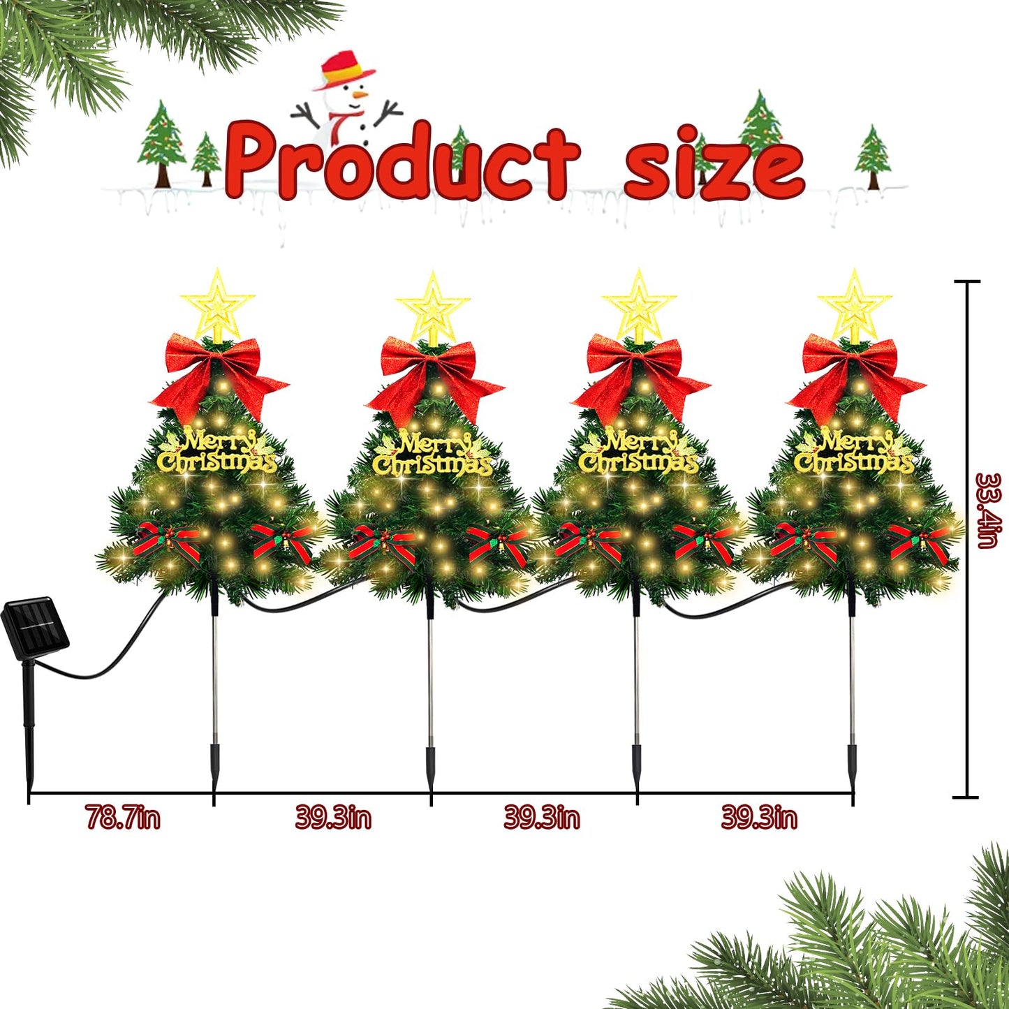 Tailerri 4 Pack Christmas Tree Solar Pathway Lights Outdoor Decorations  Waterproof Artificial Mini Xmas Tree Stake Lights With Diy Ornamets For Garden Yard Porch Decor (Green Tree)