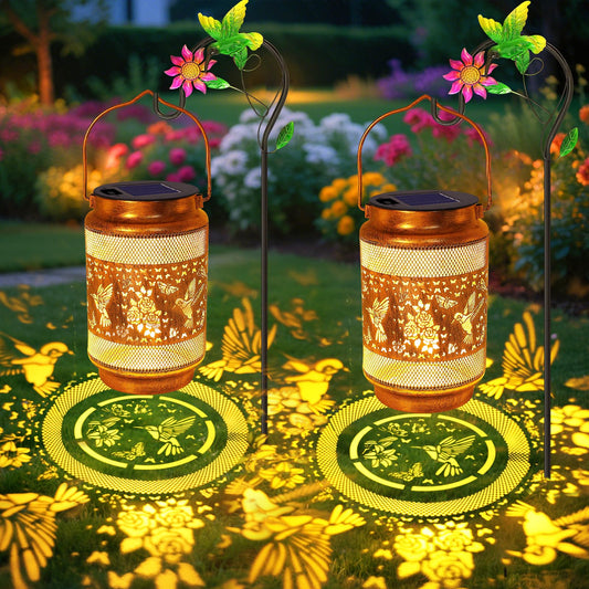 2 Pack Hummingbird Solar Lanterns Outdoor Waterproof Solar Garden Decor  Birthday Gifts For Christmas Women Mom Grandma  Metal Hanging Lights With Shepherd Hook For Yard Patio Pathway Backyard Porch
