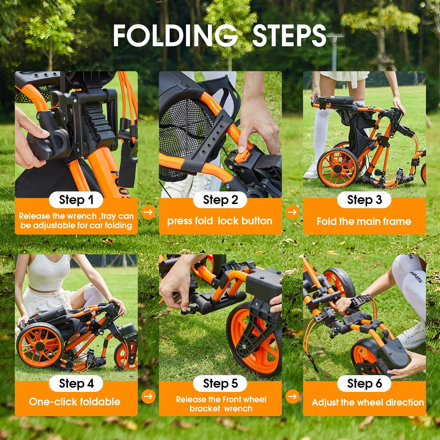 FLAGTAG Golf Push Cart 3 Wheel with 360 Swivel Front Wheel,Lightweight and Foldable Walking Golf Cart，One-Click Foldable,with Foot Brake