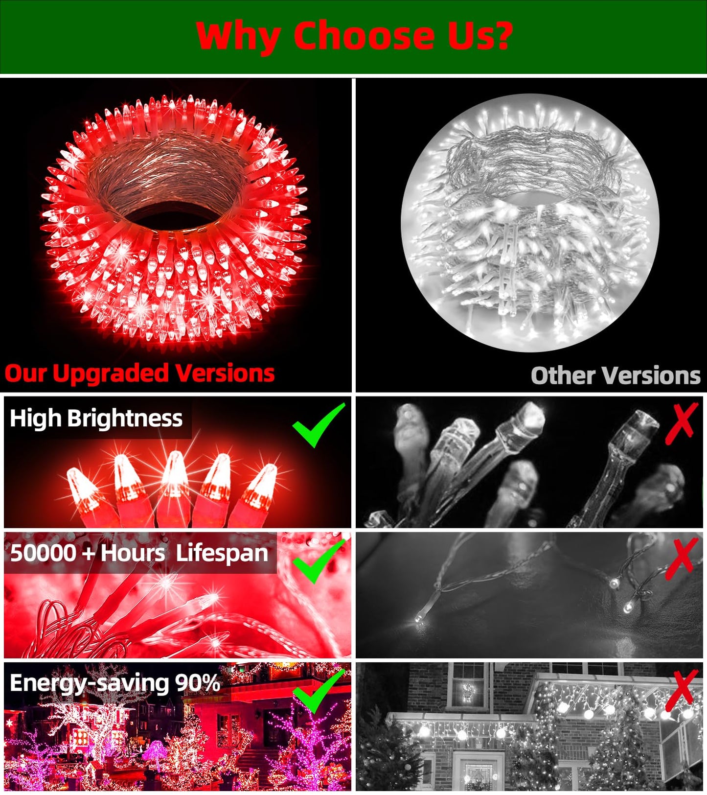 Quhuatu 750 Led Chrstmas Lights  240Ft Outdoor Christmas String Lights With 12 Modes  Red Led String Lights With Timer Dimmable Waterproof For Tree Fence Garden Xmas Wedding Party Decor Red