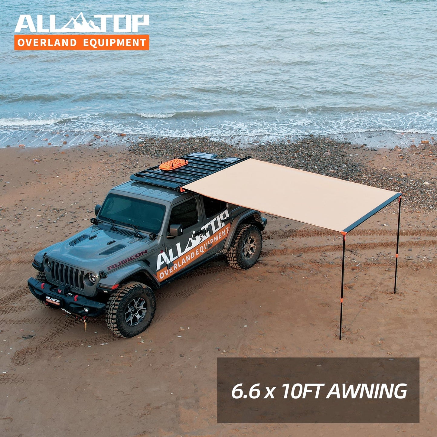 ALL-TOP Vehicle Awning 6.6'x10' Roof Rack Pull-Out Sun Shade UV50+, Weatherproof 4x4 Side Awning for Camping & Overland (Hardware Included)