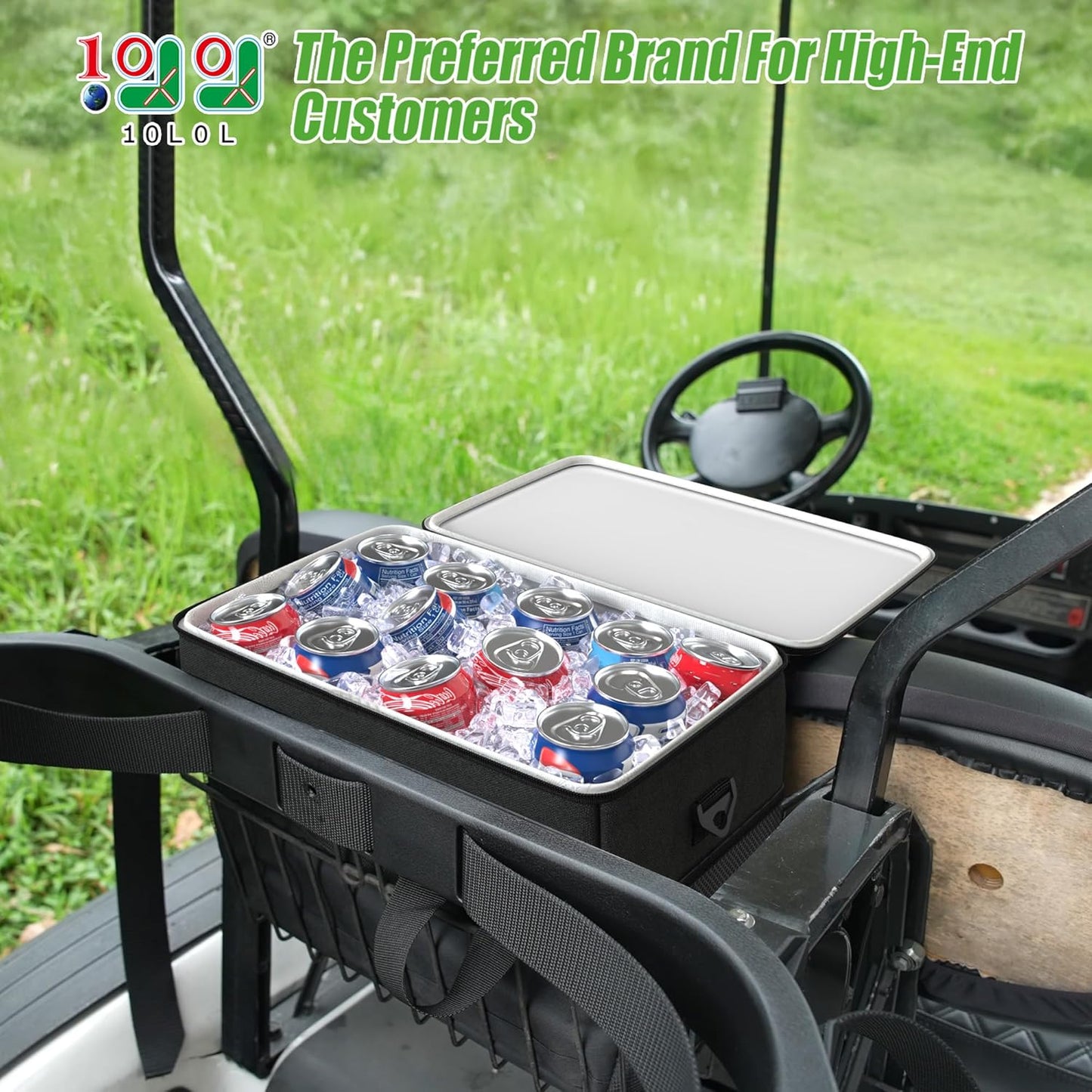 10L0L Golf Cart Ice Bag, 27L Large Capacity Waterproof Oxford Cooler with Multi-Pocket Design, 6-Hour Insulation, Easy Access & Lightweight for Yamaha EZGO Club Car Golf Cart Accessories (Black/Gray)