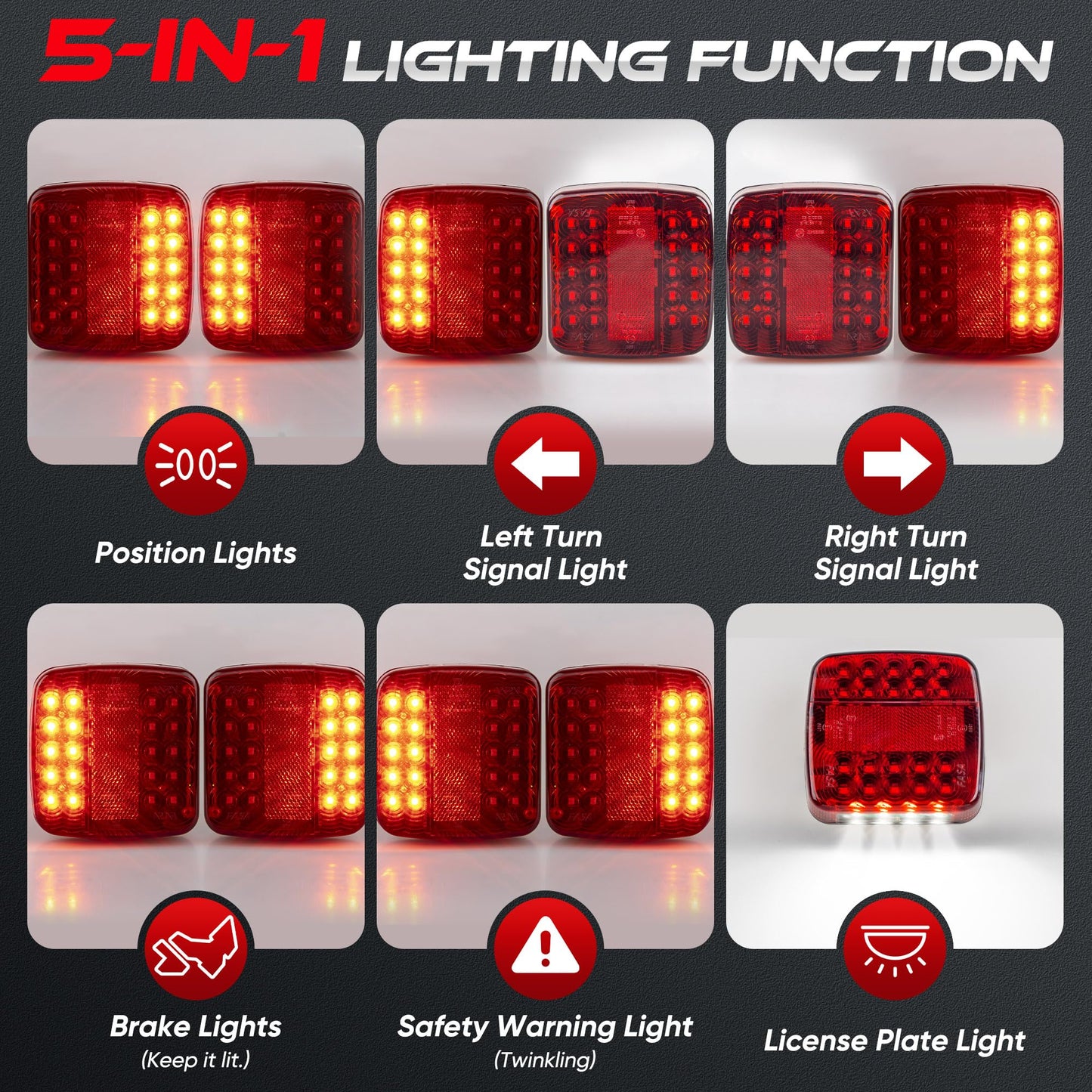 Pleysyncz Wireless Trailer Lights Magnetic  Wireless Tail Lights For Trailer  With 7 Pin Plug  Brake Turn Signal Hazard Warning Light  Ip67 Waterproof  For Truck  Rv  Boat  Tractor (Red)