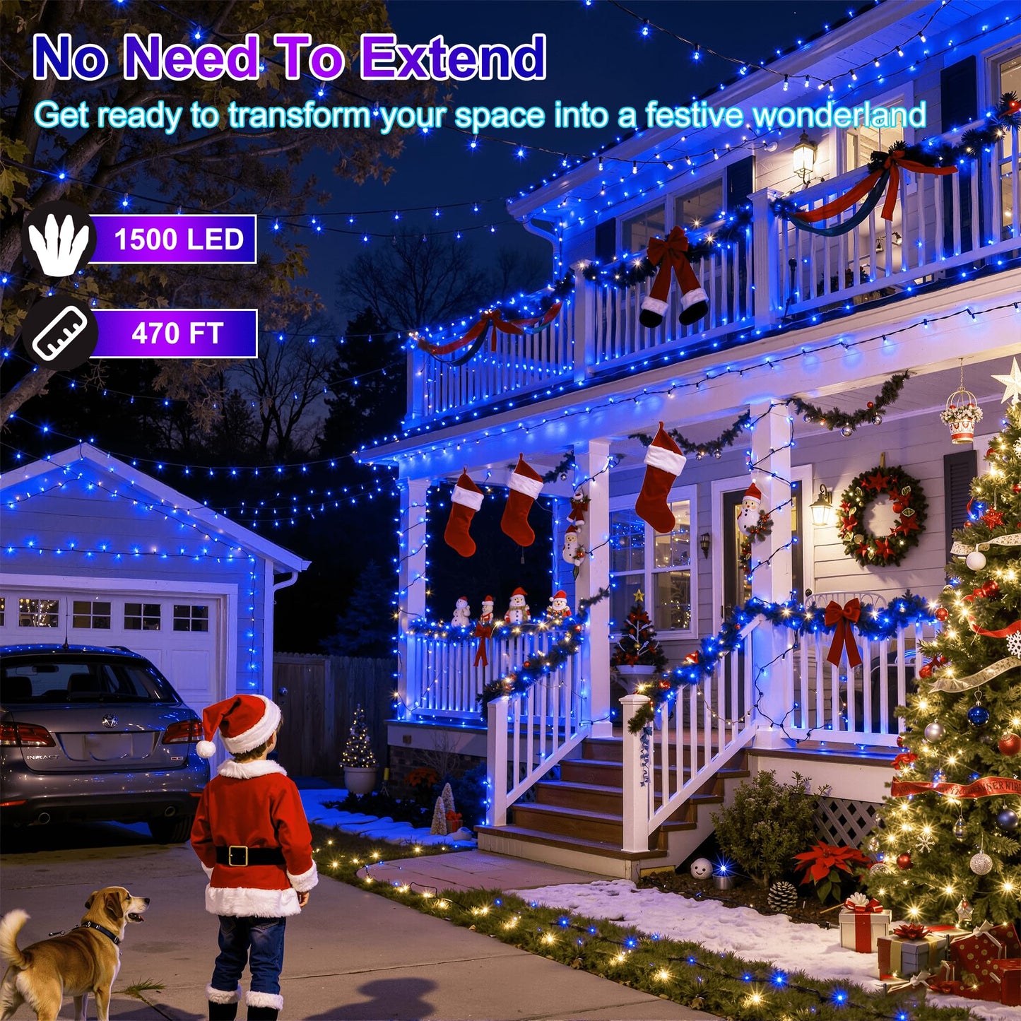 Xikengshq 1500Led Christmas Lights Outdoor Use  470Ft 12 Modes Blue Led String Lights With Timer Dimmable  Waterproof Christmas Tree Lights For Xmas Patio Yard Fence Balcony Garden Party Decor Blue