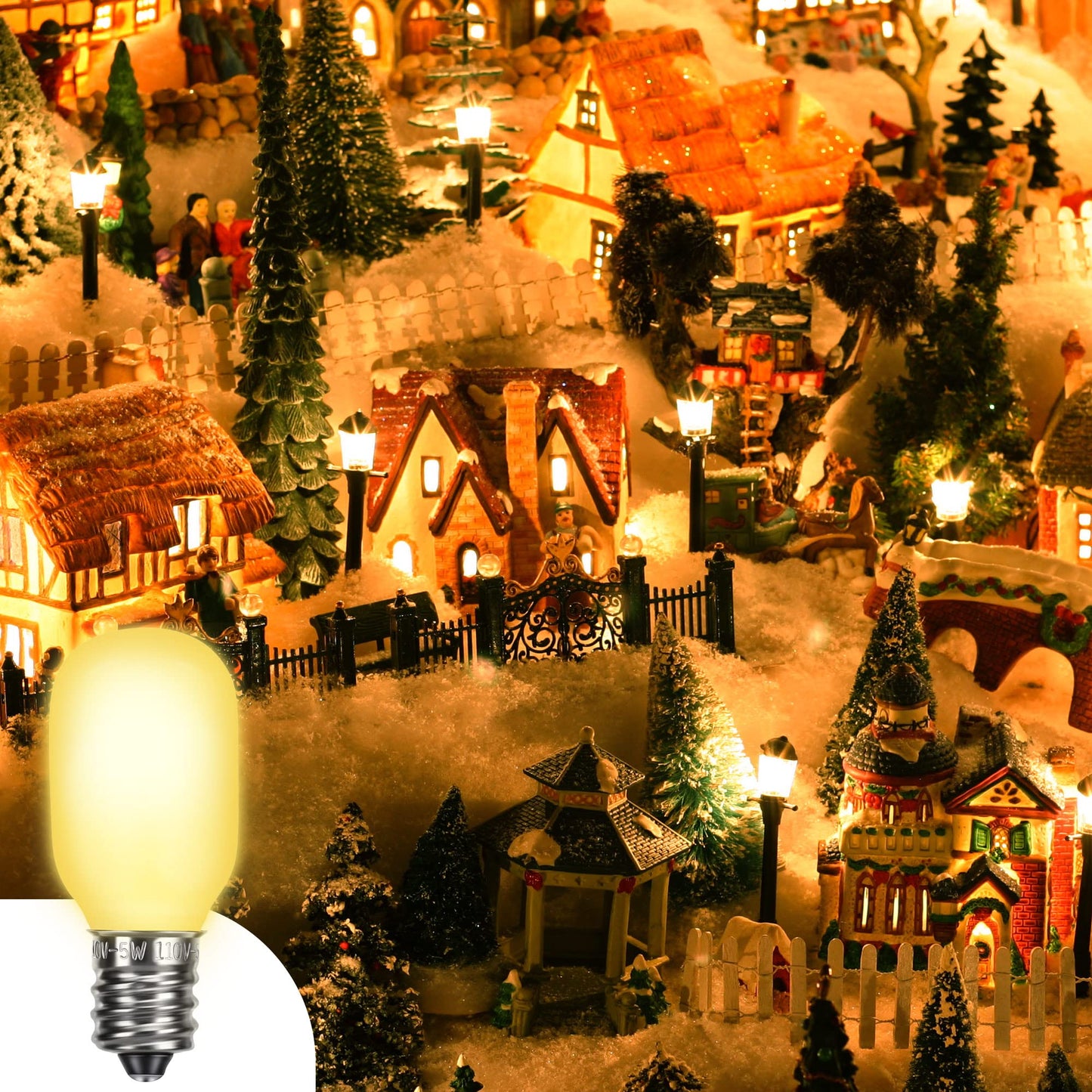 Meonum Christmas Village Replacement Light Bulbs  E12 Candelabra Base T20 Led Bulbs  0.7W 120V Replacement Light Accessories For Villages Houses  Christmas Tree  Halloween Pumpkin(75 Pieces)