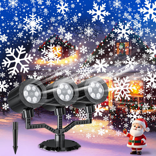 Christmas Projector Lights Outdoor  Gusodor Upgraded Snowflake Projector Ip65 Waterproof Led Snow Projection Lights For Indoor Outdoor Christmas Decoration  Holiday  Yard Decor-Three-Head A
