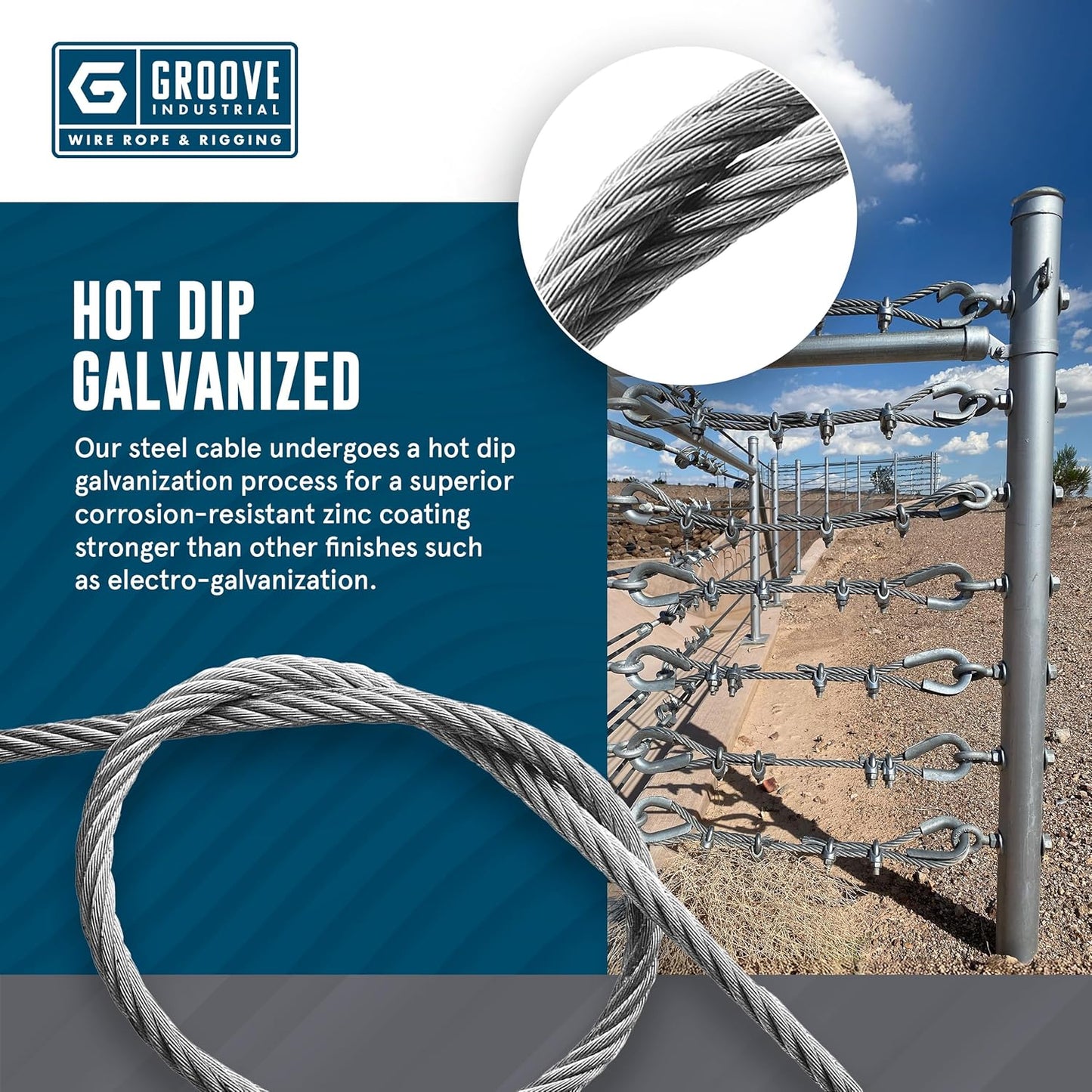 1/4’’ 7x19 Hot Dip Galvanized Aircraft Cable – Steel Wire Rope - 3500 Feet