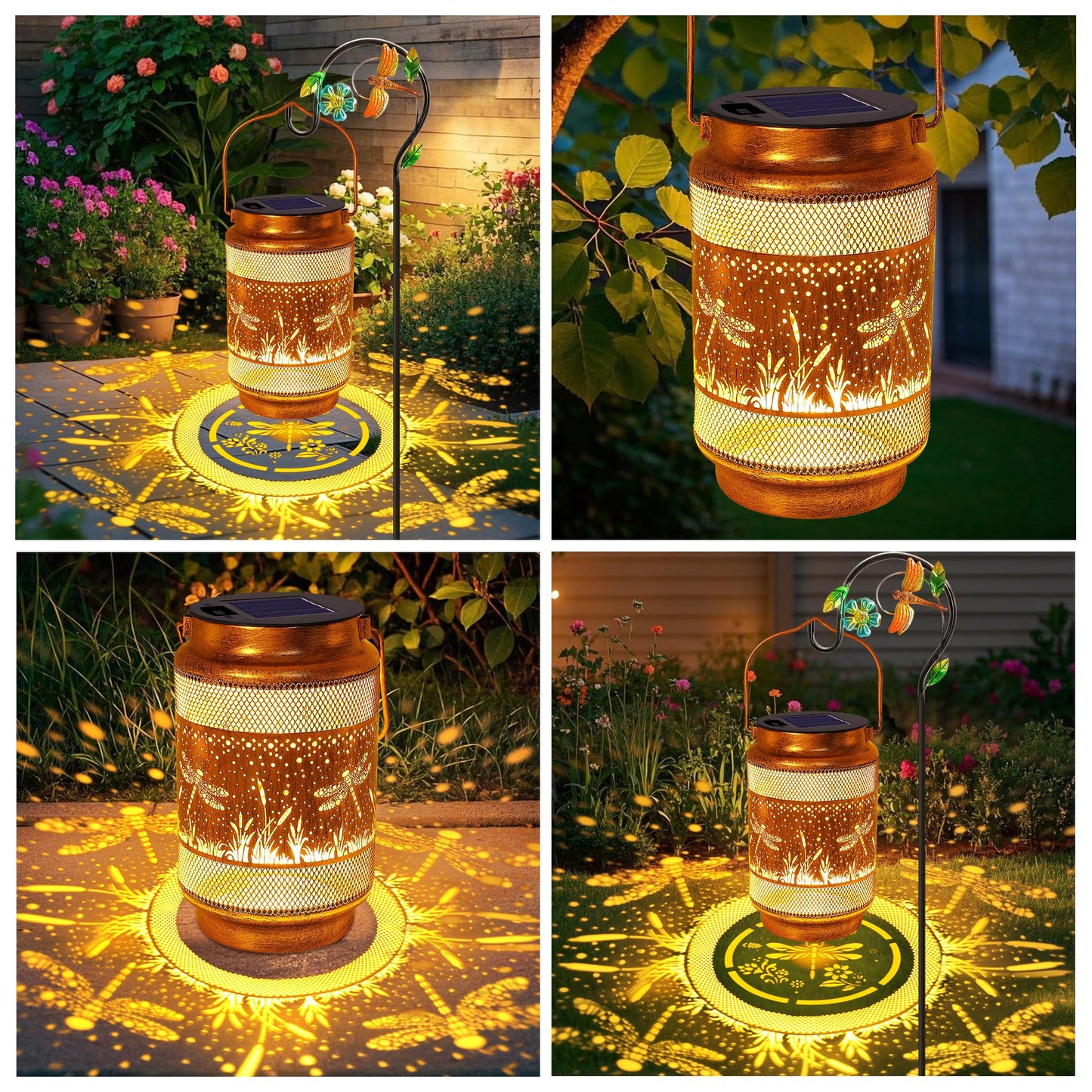 2 Pack Dragonfly Solar Lanterns Outdoor Waterproof Solar Garden Decor  Birthday Gifts For Christmas Women Mom Grandma  Metal Hanging Lights With Shepherd Hook For Outside Yard Patio Pathway Porch