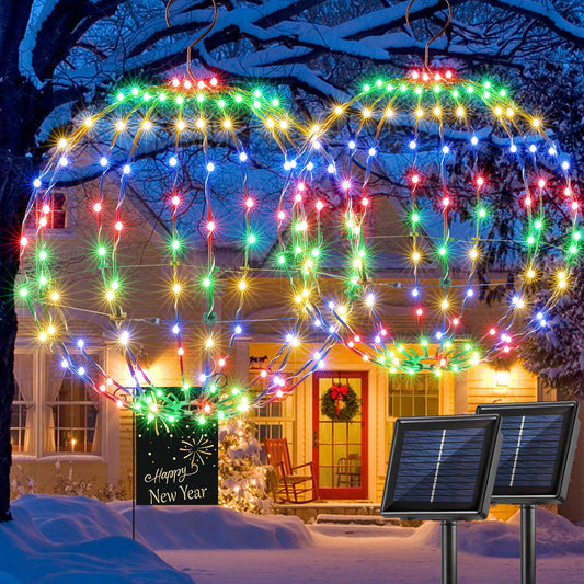 Joomer Christmas Solar Ball Lights  13In & 11In Foldable Metal Sphere Lights Waterproof 8 Modes With Hook  Solar Powered Hanging Globe Light For Outdoor Christmas Decor (2 Pack  Multicolor)