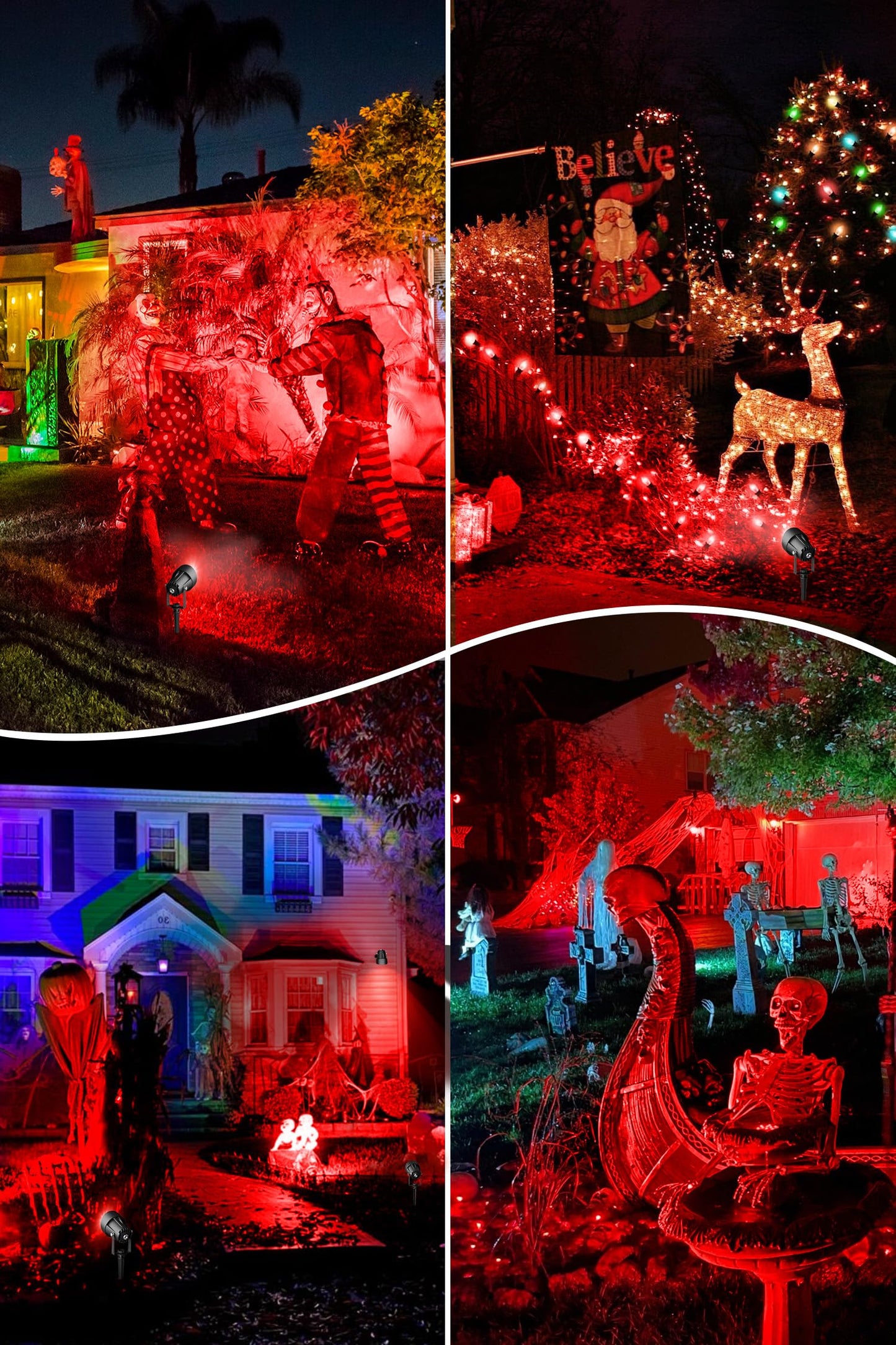 T-Sun Christmas Red Spotlight Outdoor  Waterproof Led Landscape Lighting With Us Plug  Easy Install 270?Adjustable Outdoor Spot Lights For Garden Tree Yard Decor