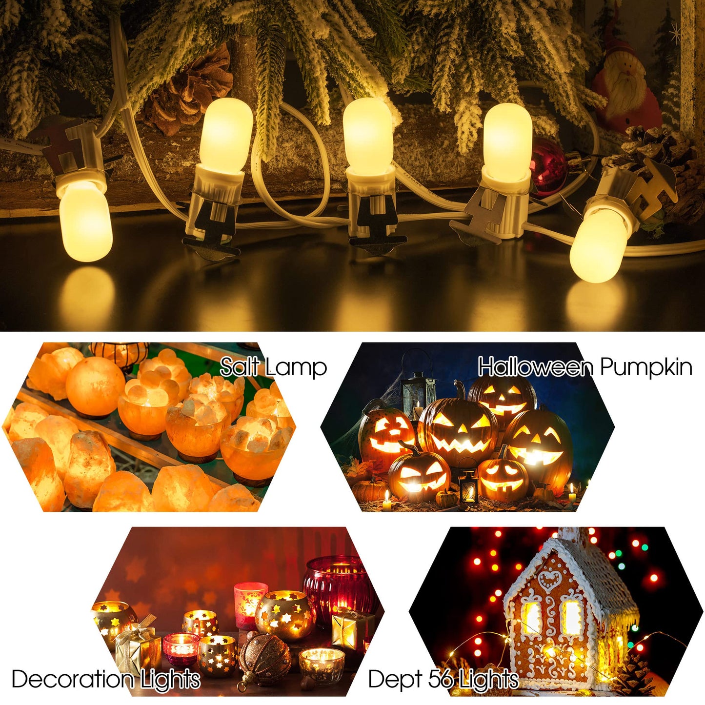 Meonum Christmas Village Replacement Light Bulbs  E12 Candelabra Base T20 Led Bulbs  0.7W 120V Replacement Light Accessories For Villages Houses  Christmas Tree  Halloween Pumpkin(60 Pieces)