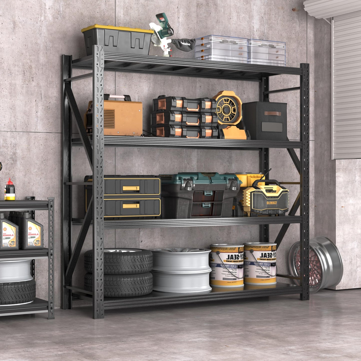 Jaqiumn Metal Garage Shelving Unit, Heavy Duty Adjustable Industrial Storage Shelves, Steel Storage Rack for Garage, Warehouse, Basement, Black, 64.6" H x 67" W x 21.7" D, 1 Pack