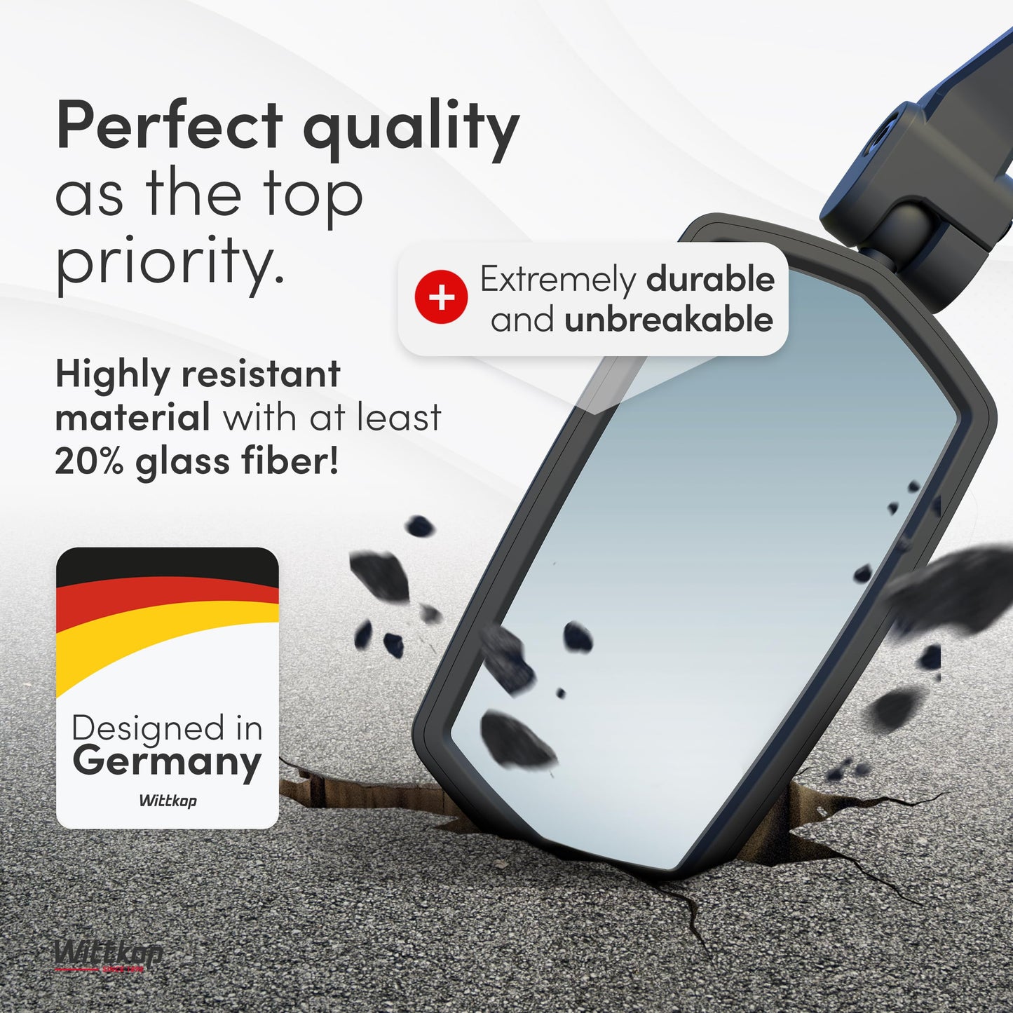 WITTKOP Bike mirror | Large HD field of vision | 360° rotatable & foldable | Mounting above & below | Break-proof & durable | ebike accessories, bike mirror handlebar mount, bicycle mirrors