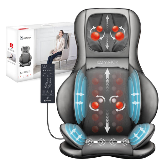 COMFIER Massager Chair with Heat, Shiatsu Neck Back Massager Portable with Compress & Rolling,Massage Chair Pad for Full Back,Neck,Full Body Pain, Gray