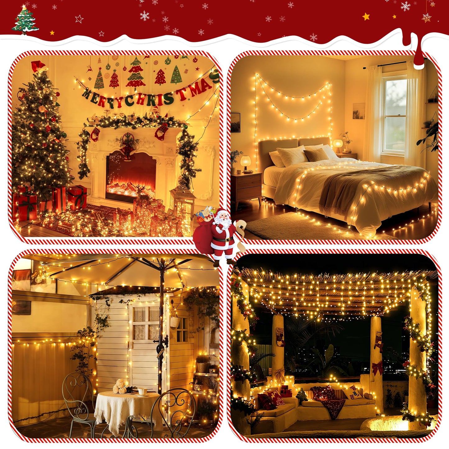 Ccinny 394Ft 1200 Led Christmas Lights Outdoor  Warm White Christmas Tree Lights Plug In  8 Modes Twinkle String Light For Bedroom Wedding Party Ceiling Xmas Home Decorations