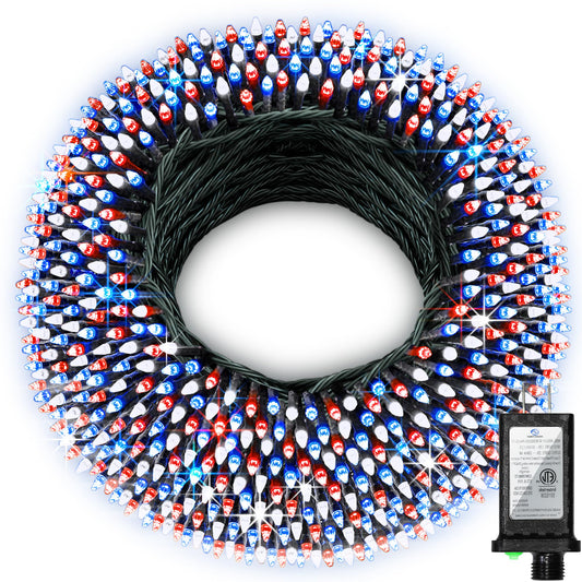 1500 Led 470Ft Christmas String Lights Outdoor  12 Pro Modes And Timer Memory & Brightness  Plug In Waterproof Dark Green Wire Twinkle Light For For Xmas Yard Tree Wedding Party Decor Red White Blue