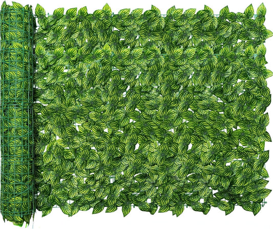 Artificial Ivy Privacy Fence Screen, 39.4x354.3 inch Artificial Faux Ivy Hedge, Expandable Faux Privacy Fence with 80 pcs Zip Ties Decoration for Outdoor Garden, Color Printing Watermelon Leaves