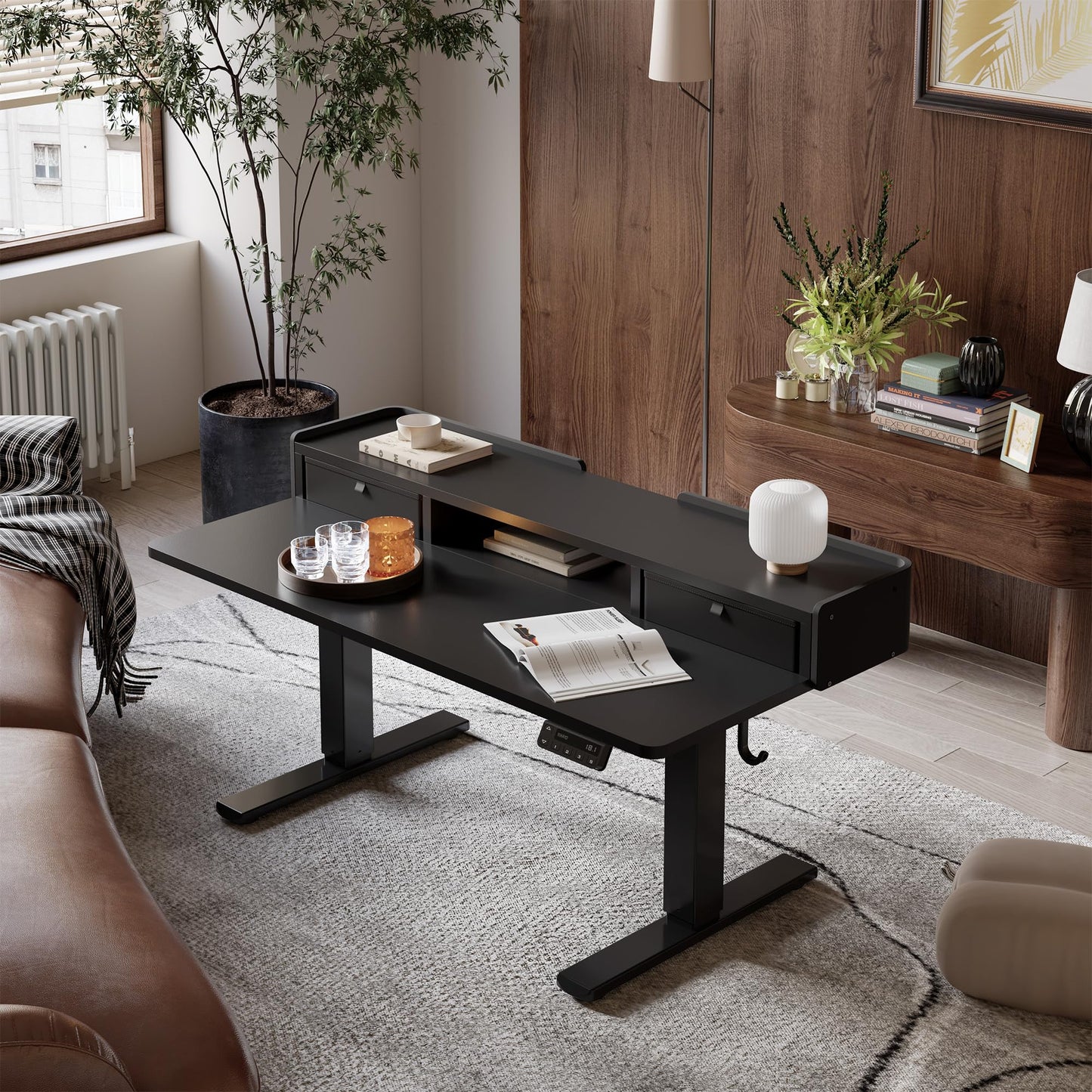 YIHAYO Low Height Adjustable Desk with Drawers, Lifts 18.1-28.3 Inches, Electric Standing Desk with Storage Shelf for Short People, 40 x 24 Inches Table with Splice Board for Home Office, Black