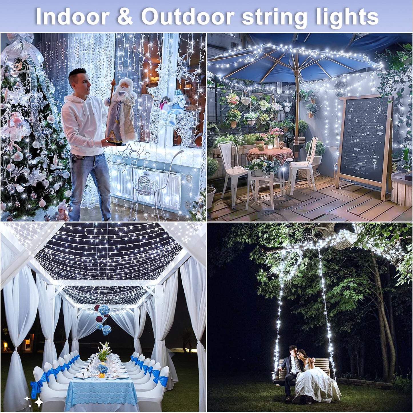 600 Led White Christmas Lights Outdoor 197Ft 8 Modes White Christmas String Lights Clear Wire  Plug In Twinkle Fairy Lights For Bedroom Wedding Christmas Tree Decorations