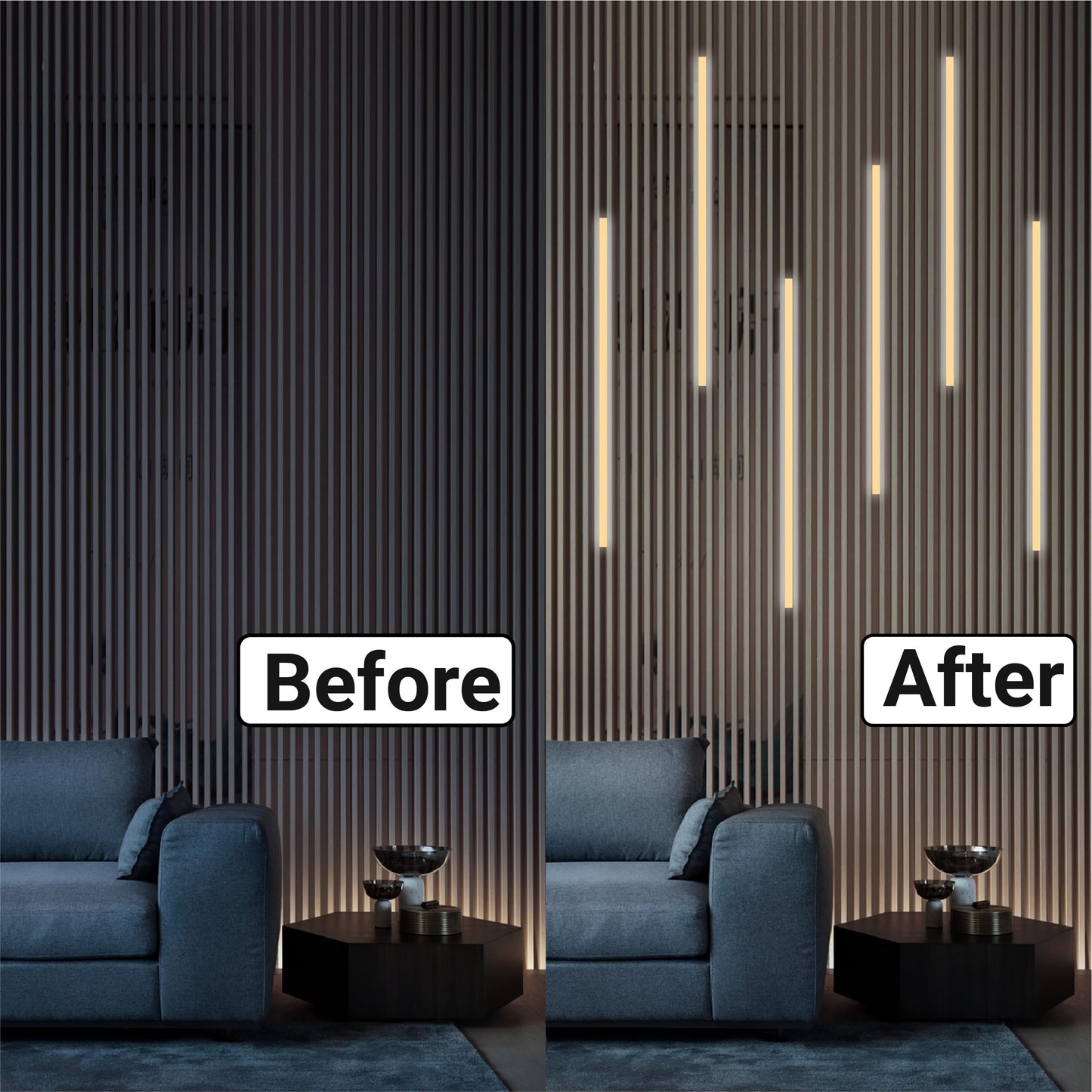 Hamrvl Led Recessed Lighting For Wood Slat Wall Panels - Dc12V 6Pcs 16In Self-Adhesive Wall Panel Lights With Smart Switch For Acoustic Panel Headboard Stair Under Cabinet Lighting - Warm White 3000K