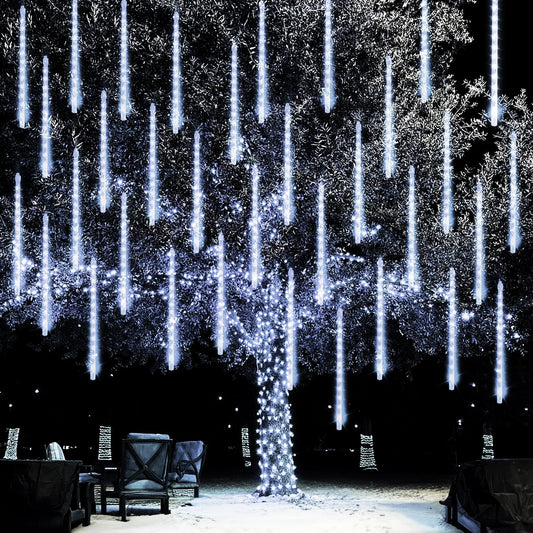 Dazzle Bright 1728 Led Christmas Light  Meteor Shower Rain Lights 11.8 Inch 48 Tubes  Waterproof Plug In Falling Rain Lights Decorations For Xmas Tree Yard Party (White)