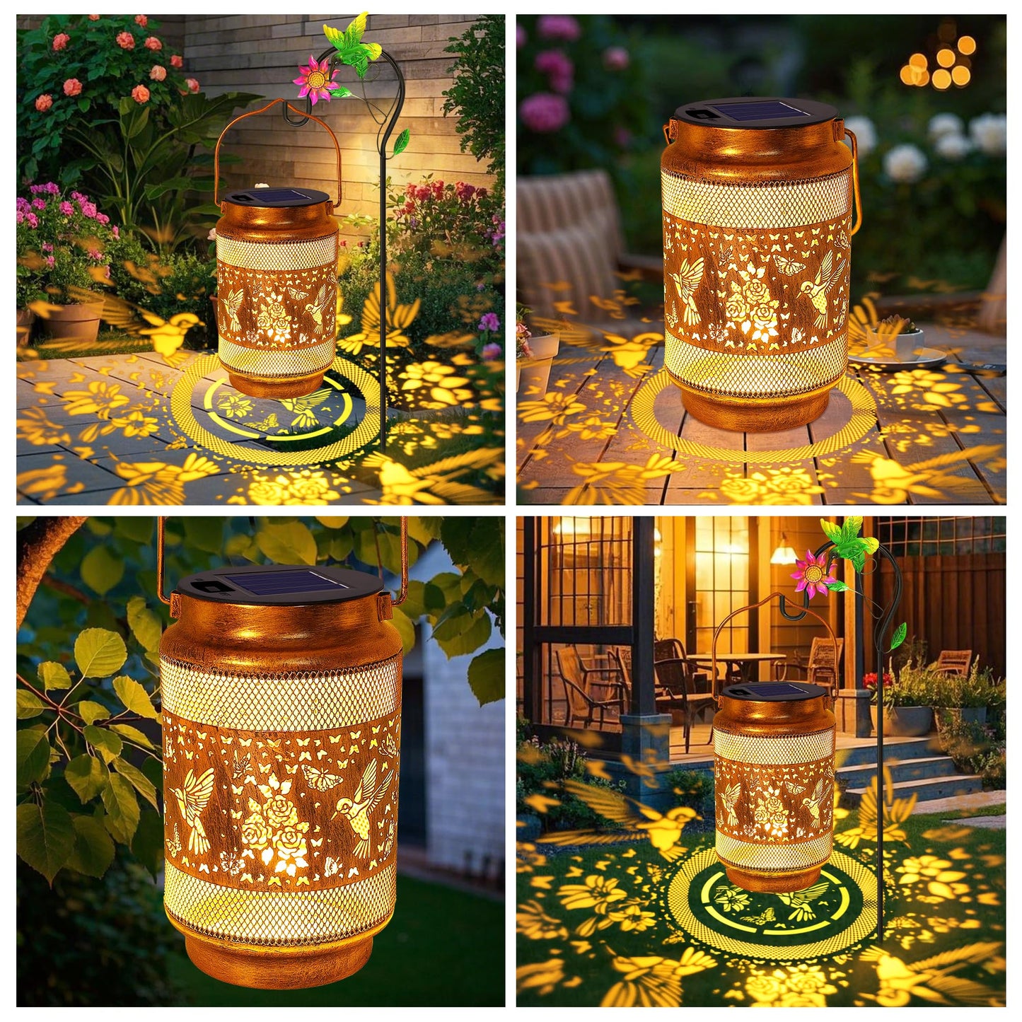 2 Pack Hummingbird Solar Lanterns Outdoor Waterproof Solar Garden Decor  Birthday Gifts For Christmas Women Mom Grandma  Metal Hanging Lights With Shepherd Hook For Yard Patio Pathway Backyard Porch