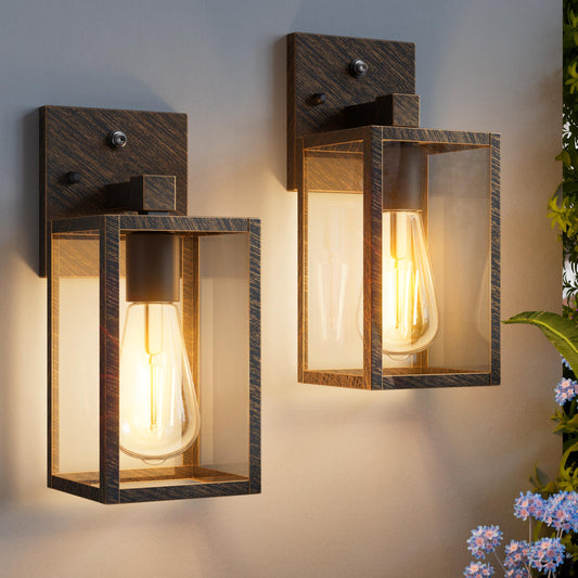 2 Pack Black Brush Gold Dusk To Dawn Exterior Lighting Fixtures Wall Mount  Sensor Outside Front Porch Lights For House  Outdoor Lantern Lamp  Wall Sconce Lights  Coach Light For Garage Entryway