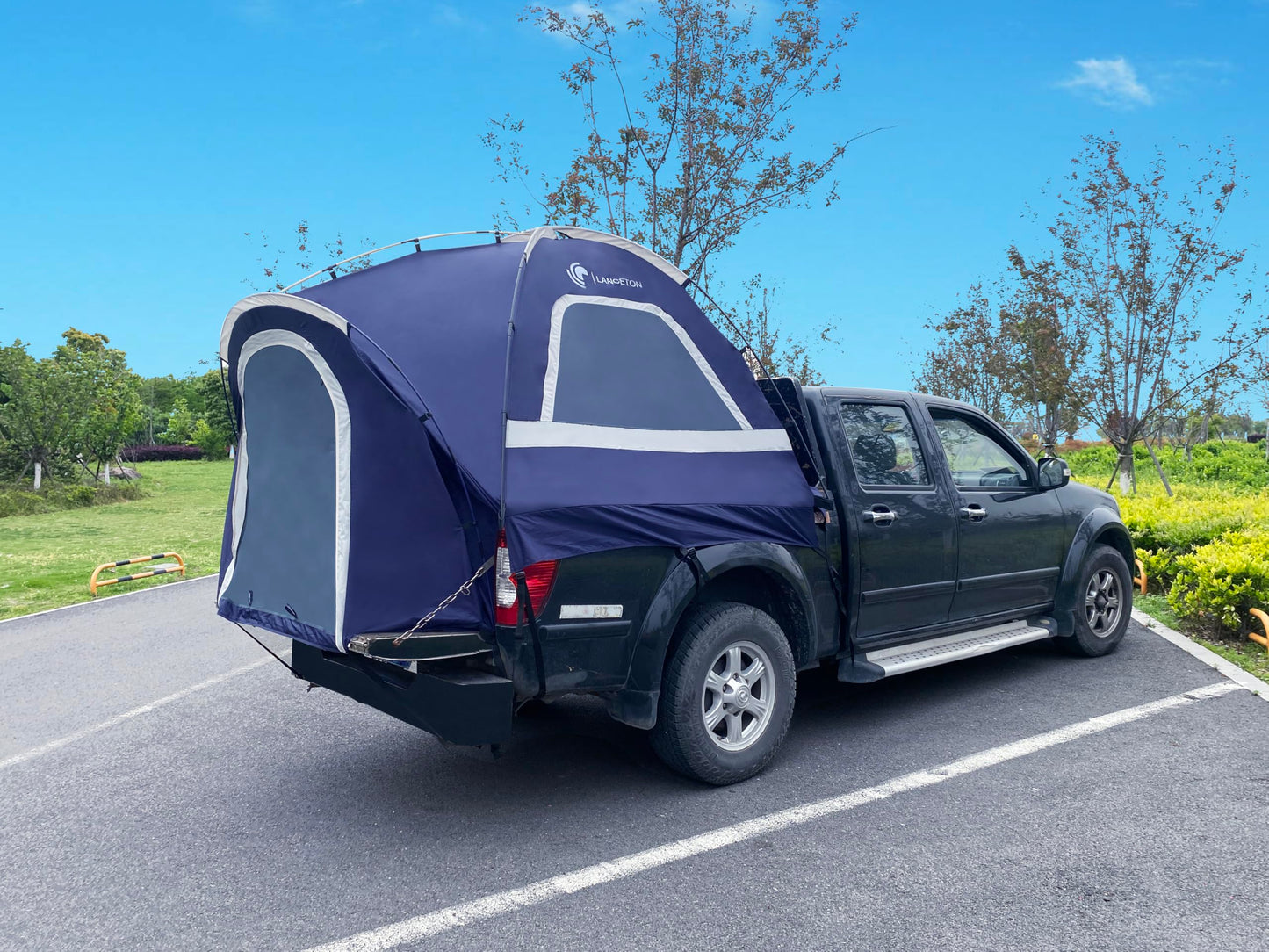 Lanceton Pickup Truck Tent, Fit 5.5-6 Foot Truck Bed, Waterproof PU3000mm high Density Polyester Oxford, Windproof Pole and Insect-Prevention Double Layer Mesh Window & Door, Unique Rear Window Pipe