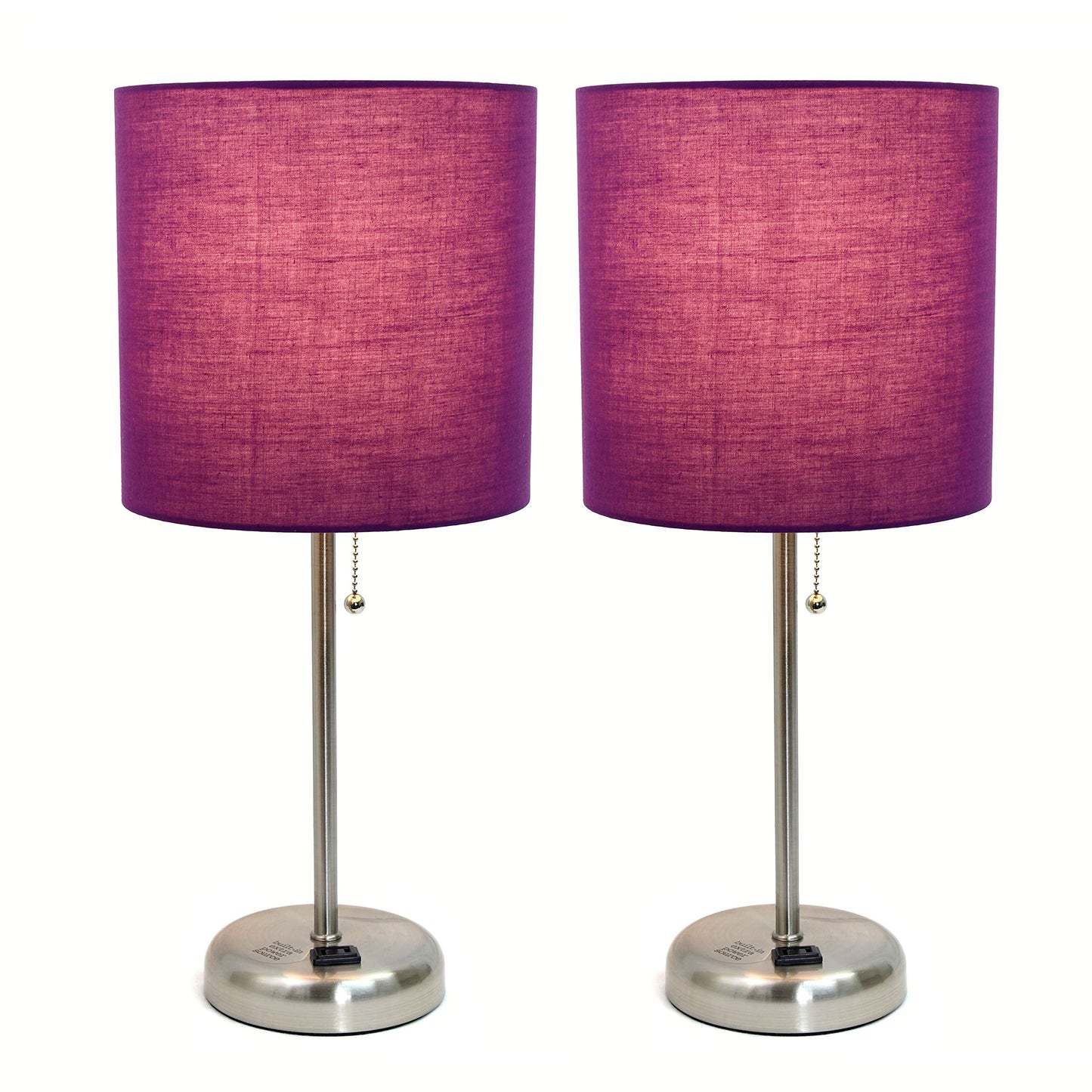 Simple Designs LC2001-PRP-2PK Brushed Steel Table Lamp Set with Purple Shades, 2 Pack
