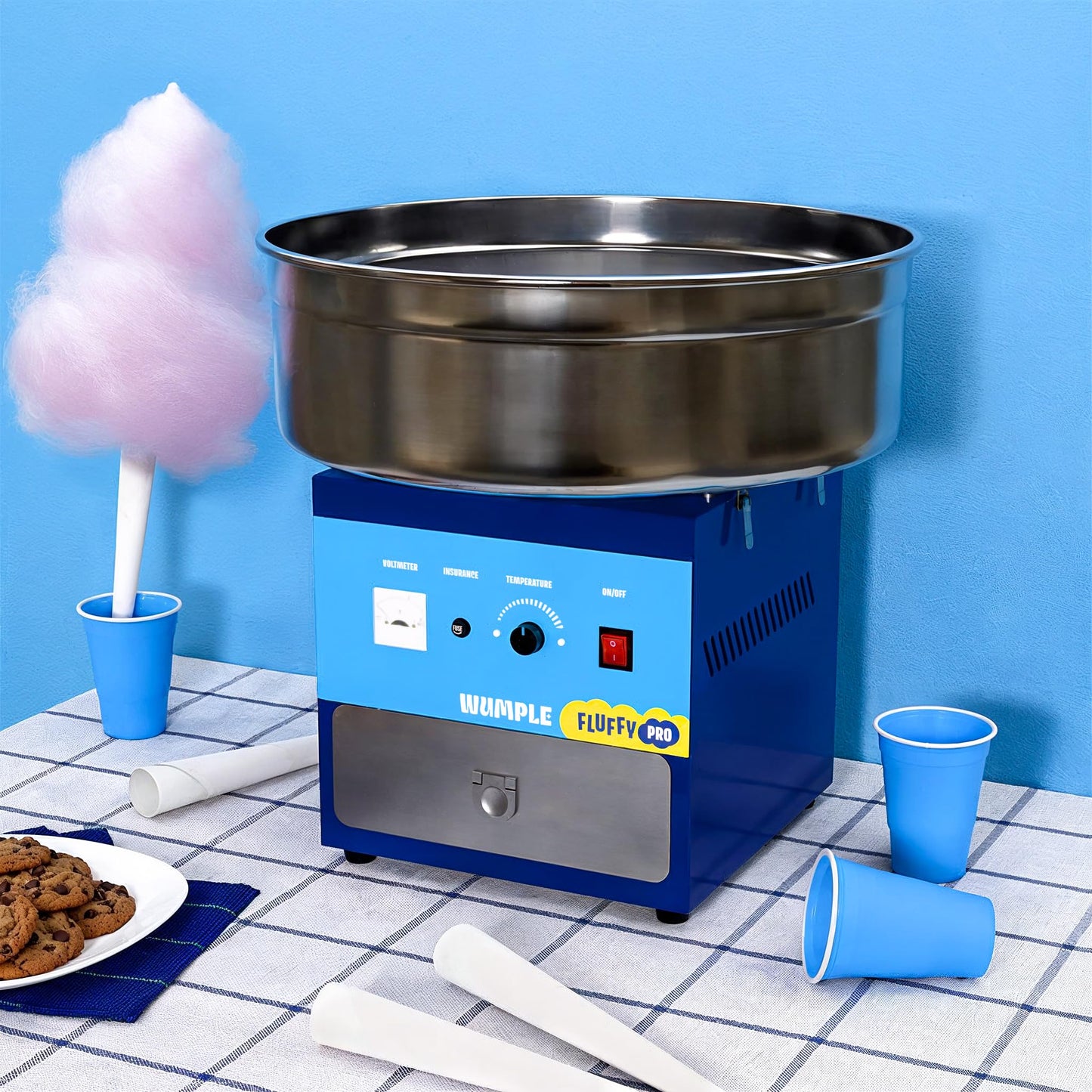 Wumple - Cotton Candy Machine Pro, Commercial Electric Maker with Drawer & Large Stainless Steel Bowl, Perfect for Parties and Business (Blue)