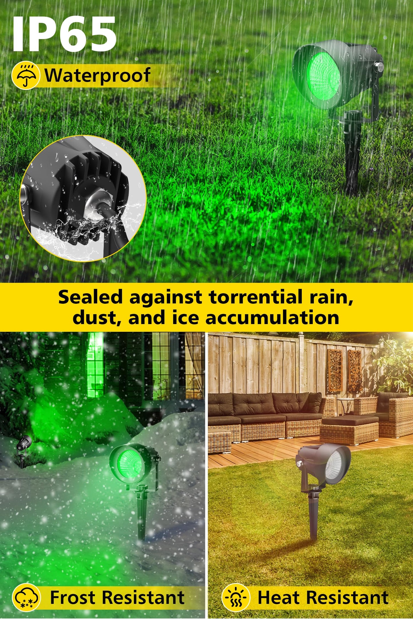 T-Sun Christmas Green Spotlight Outdoor  Waterproof Led Landscape Lighting With Us Plug  Easy Install 270?Adjustable Outdoor Spot Lights For Garden Tree Yard Decor