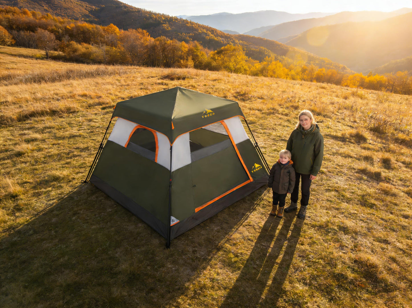 Toogh 3/4 Person Camping Tent with 1 Door, 4 Windows, and Upgraded Ventilation– Instant Setup, Waterproof, 8'x 8'x 67''Oxford Fabric Floor Pop Up in 60 Seconds Includes Rainfly and Backpack