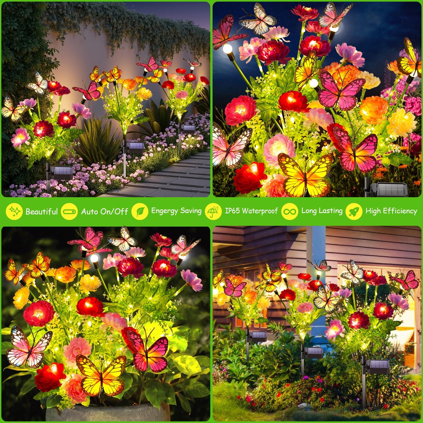 Garpar Solar Garden Lights  6 Pack Swaying Solar Lights With 18 Butterflies & 42 Blooming Flowers  Solar Flowers Lights Outdoor Waterproof  Solar Outdoor Lights For Yard Patio Garden Decor  Gift