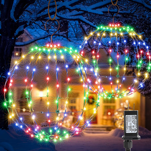Flacchi Set Of 2 Christmas Hanging Ball Lights - 2 Sizes Of Connectable Hanging Tree Globe Fairy Lights With 8 Lighting Modes Timing Function Waterproof Indoor Outdoor (Multicolor)