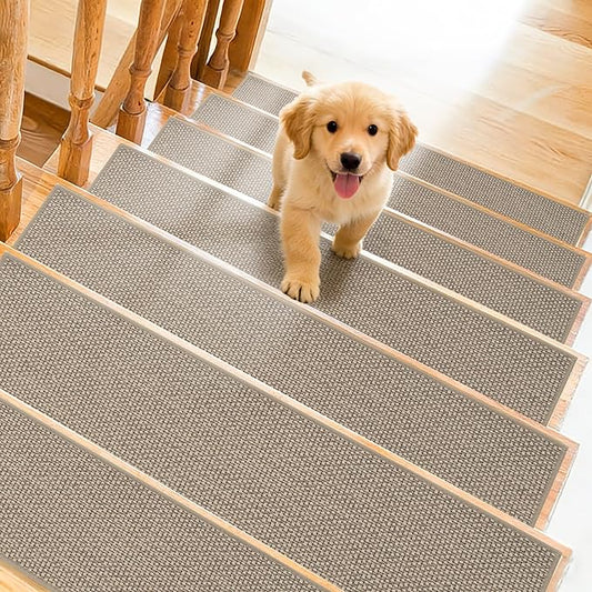 Art3d Stair Treads for Wooden Steps 15Pcs, 8" X 30" Non Slip Stair Runner Rugs with Reusable Adhesive for Elders Kids and Dogs, Machine Washable Peel and Stick Stair Treads Carpet, Beige