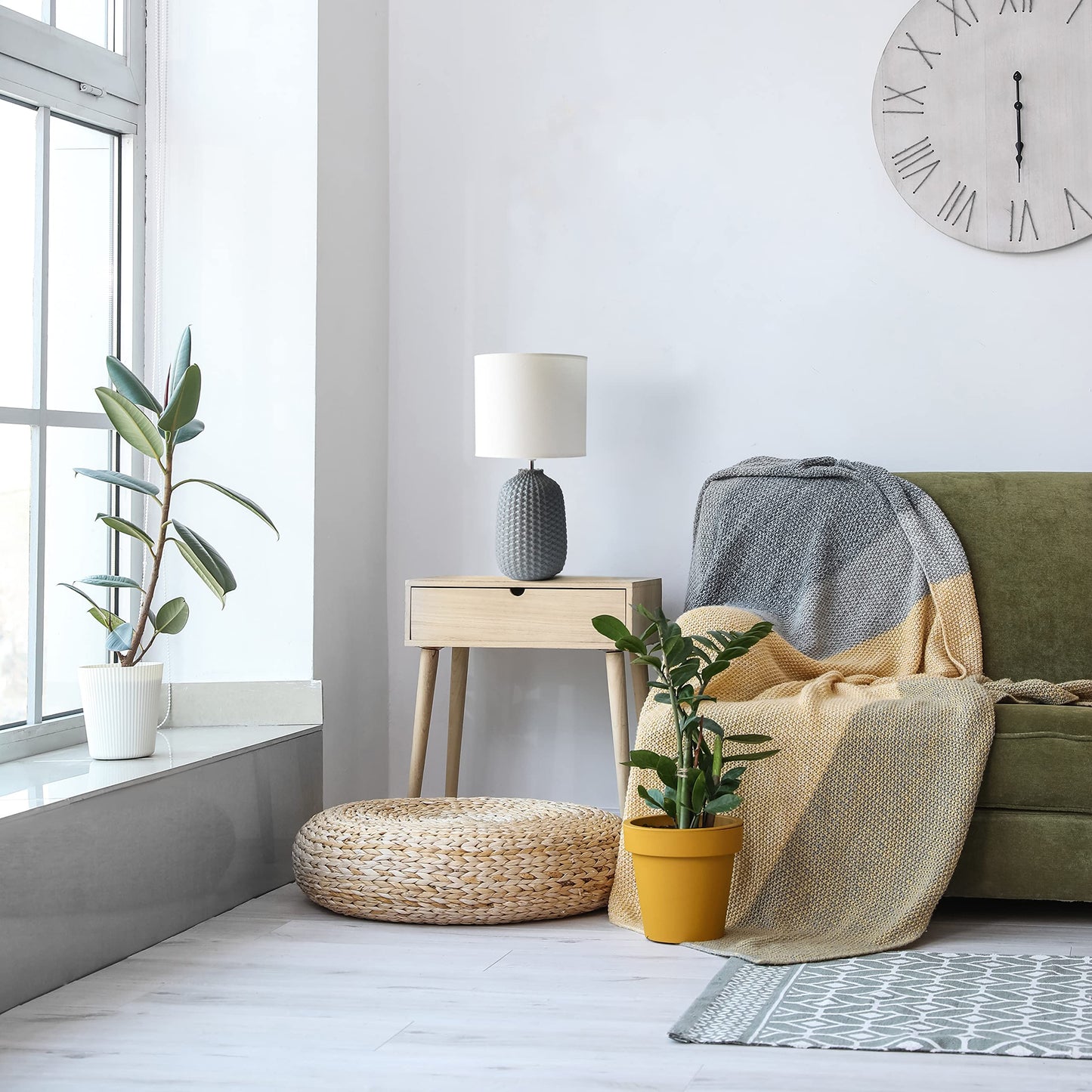Simple Designs LT1135-GRY Ceramic Bedside Table Lamp 20.4in Tall Gray with White Fabric Drum Shade