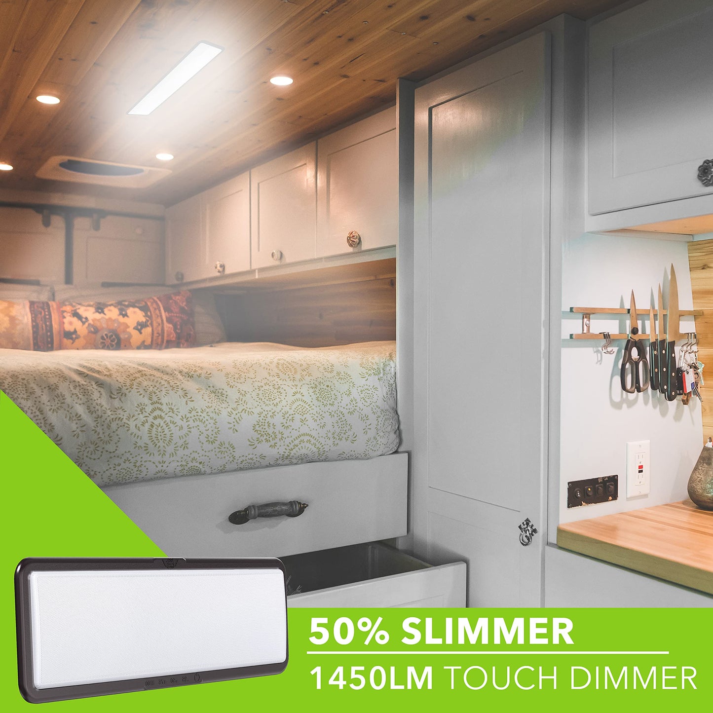 Leisure Led Rv Led Ceiling Light Fixture 20 X 6.5 - 1450 Lumen With Touch Dimmer Switch Interior Burnt Bronze Lighting For Car/Rv/Trailer/Camper/Boat Dc 12V Natural White 4000-4500K (4-Pack)