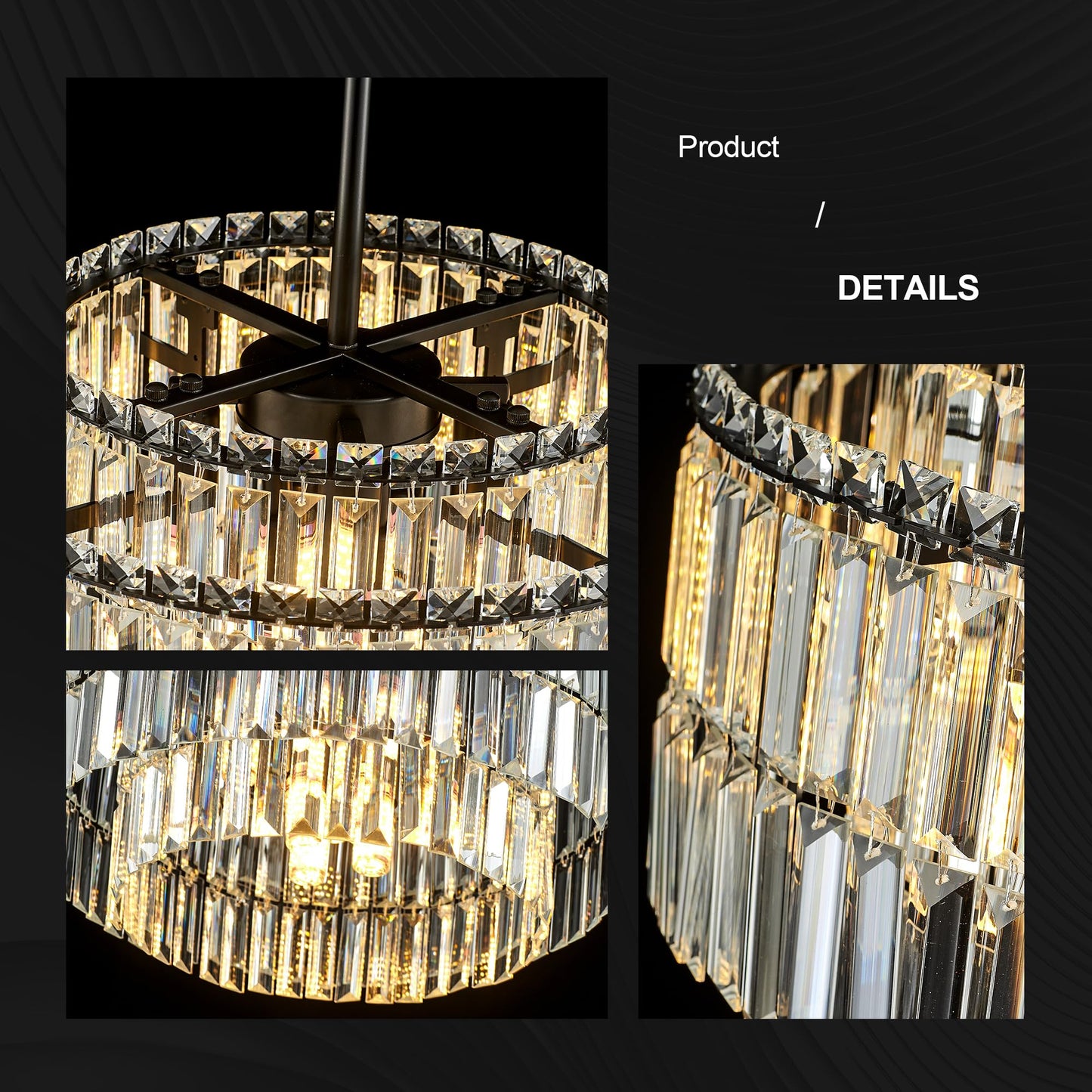 Lighceac Modern 17.6 Black Crystal Chandelier Ceiling Light Fixtures For Dining Room stylish Glam 8-Light Crystal Chandeliers Lighting For Bedroom Entryway Hallway Living Room Kitchen Island Foyer