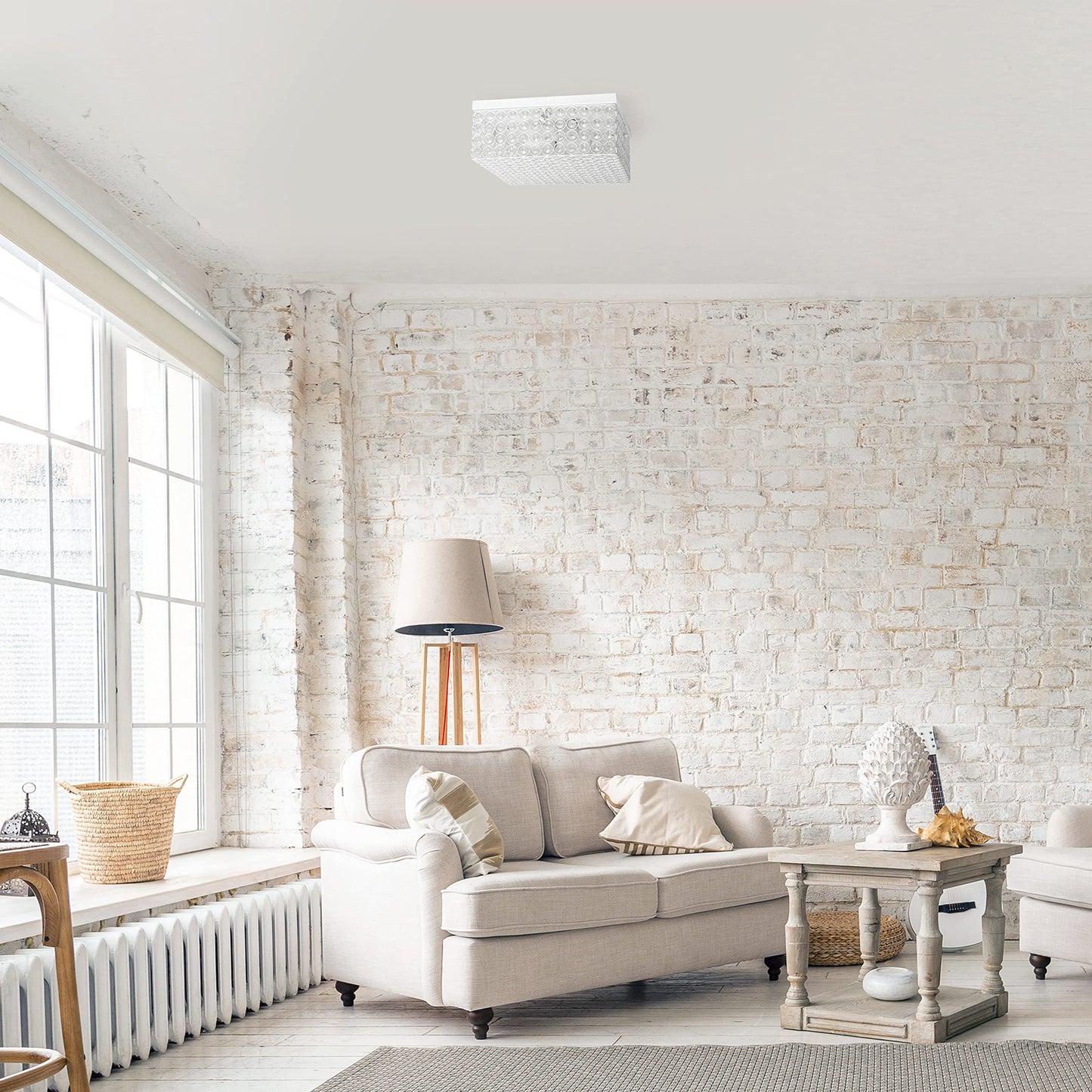 LALIA HOME 2-Light Flush Mount Ceiling Light, 12 Inch Square, Metal, White, Model LHM-2004-WH
