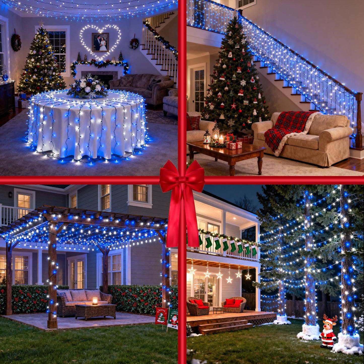 1500 Led 470Ft Christmas Lights Outdoor  Christmas String Fairy Lights With Timer & Memory  Waterproof 12 Modes Dimmable Twinkle Tree Lights For Home Patio Wedding Party Yard Xmas Decor  Blue & White