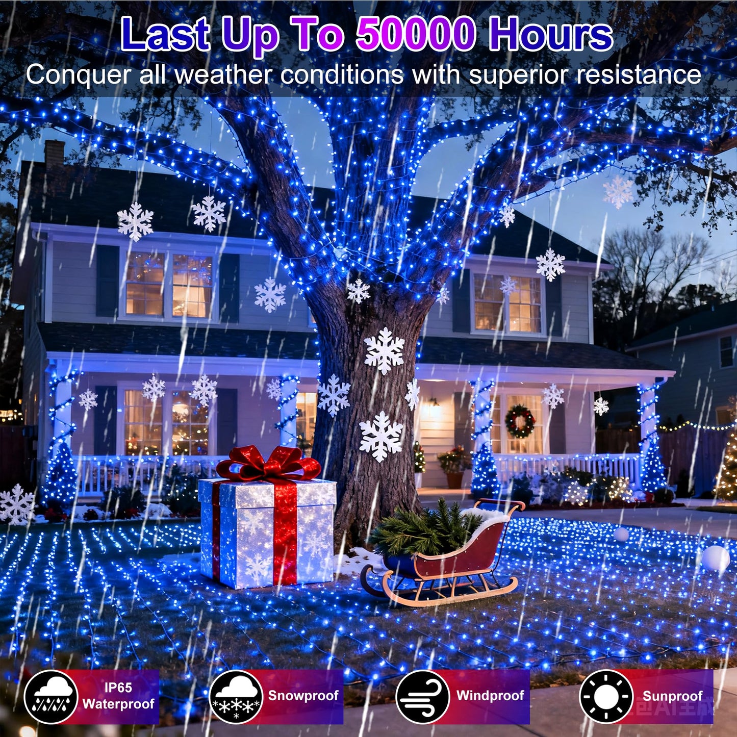 1500 Led 470Ft Christmas String Lights Outdoor  12 Pro Modes And Timer Memory & Brightness  Plug In Waterproof Clear Wire Twinkle Light For For Xmas Yard Tree Wedding Party Decor (Blue)
