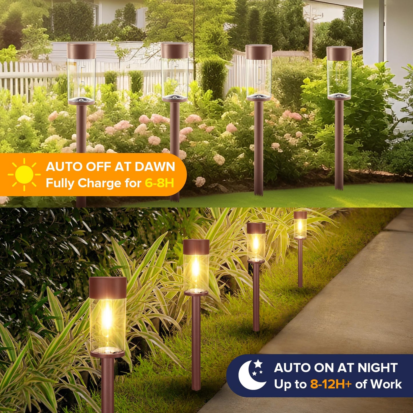 Ume 8 Pack Solar Pathway Lights Outdoor  Bright Solar Garden Lights With Metal Design-Ip65 Waterproof  Auto On/Off  3000K Led Landscape Lighting For Yard  Lawn  Walkway  Driveway  Patio Decor