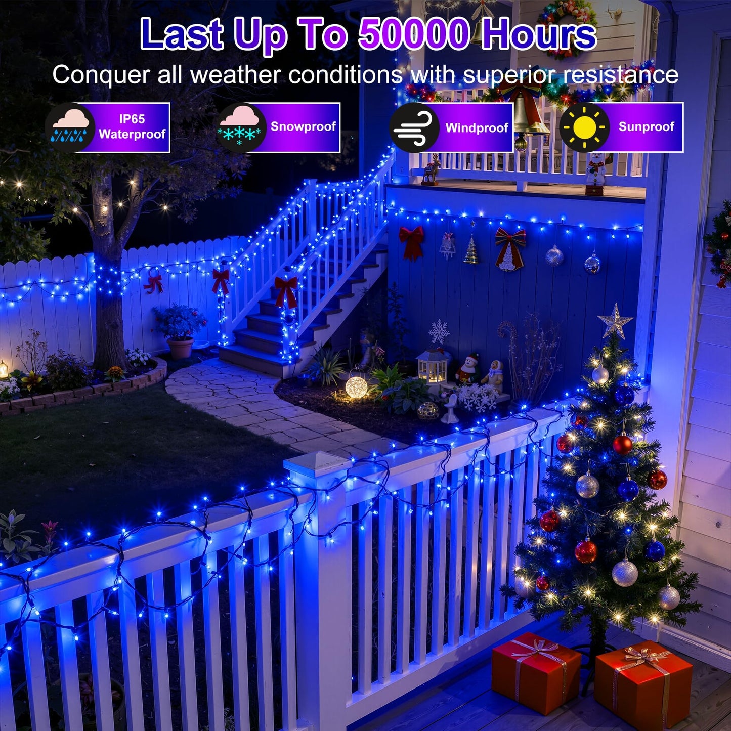Xikengshq 750Led Christmas Lights Outdoor Use  240Ft 12 Modes Blue Led String Lights With Timer Dimmable  Waterproof Christmas Tree Lights For Xmas Patio Yard Fence Balcony Garden Party Decor Blue