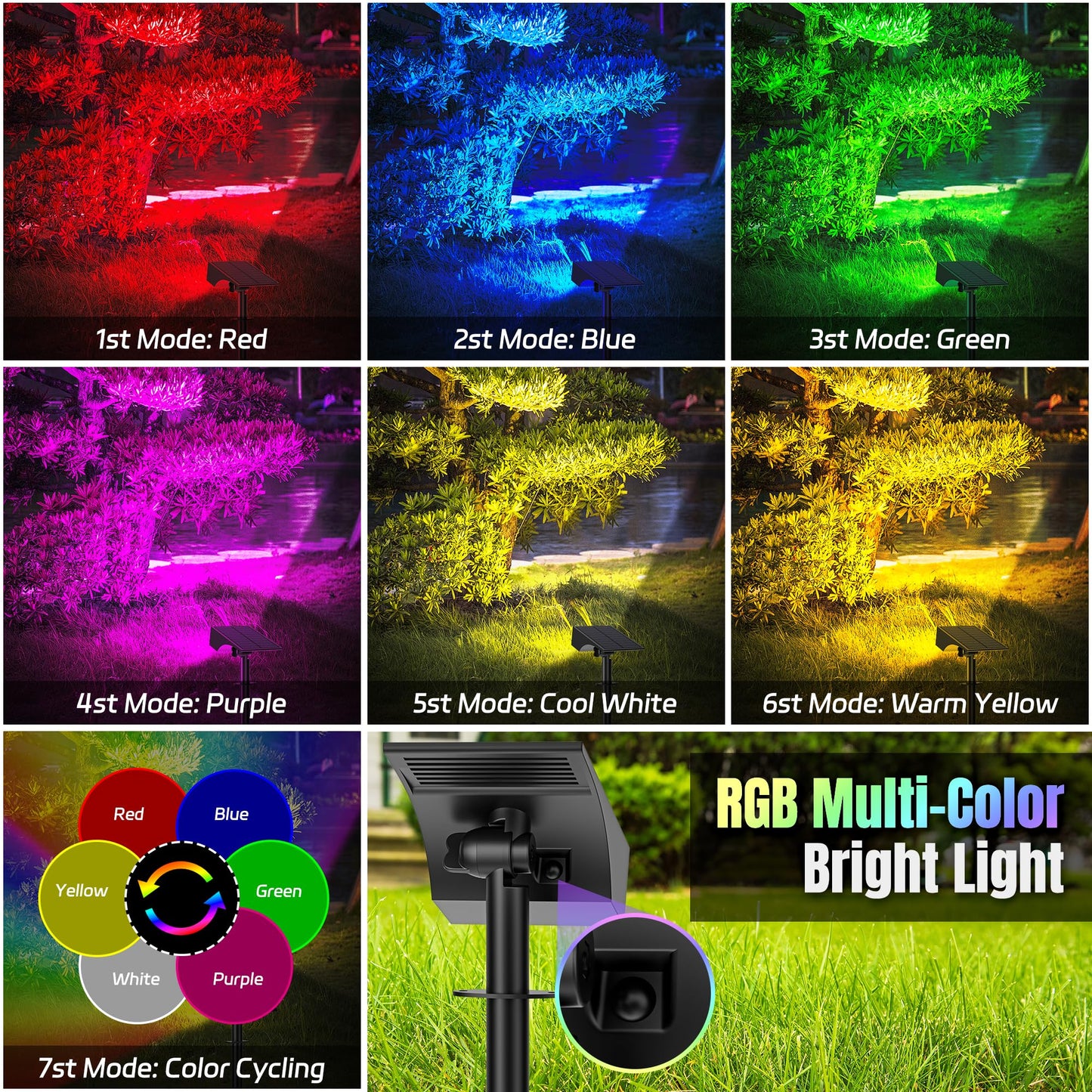 Wenaty Solar Spot Lights Outdoor Color Changing  [7 Mode/12 Pack] Christmas Landscape Spotlights  Solar Lights Outdoor Waterproof Led Powered Flood Light For Halloween Pathway Yard Garden Tree Walkway