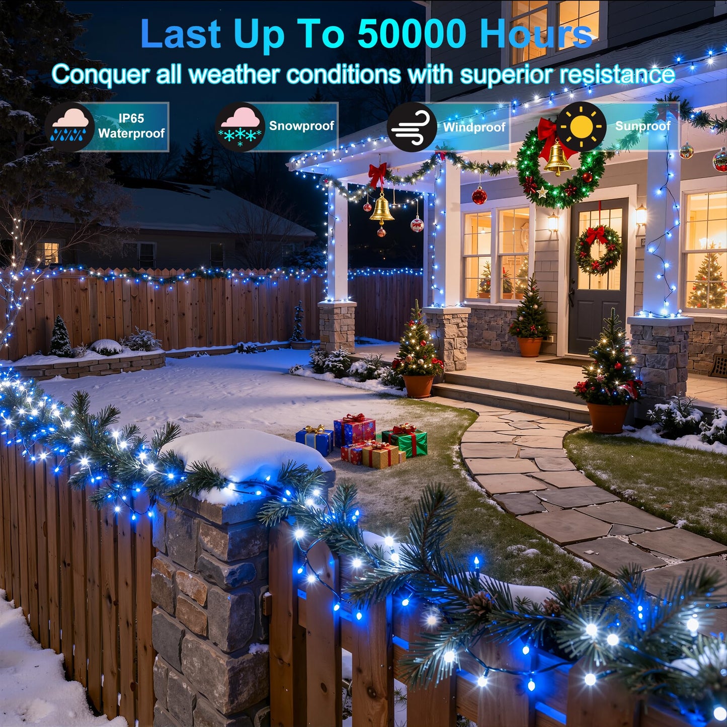 750Led Christmas Lights Outdoor Use  240Ft 12 Modes Blue And Cool White Led String Lights With Timer Dimmable  Waterproof Christmas Tree Lights For Xmas Patio Yard Fence Balcony Garden Decor