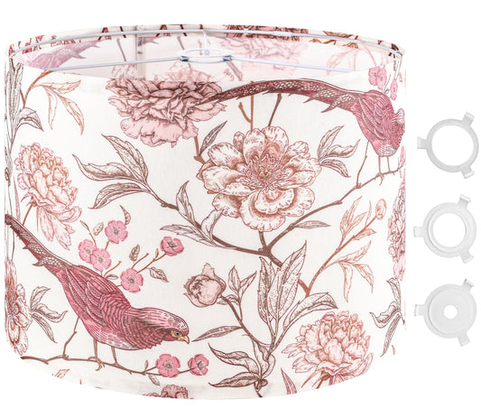 Go&So 1 Pack Floral Bird Large Drum Lamp Shade 1.65Spider E27 Base 16 X16 X12 Printed Pattern Design Diy Assembly With Multi-Adapter (E26/E14/10Mm) Ideal For Floor/Table Lamps/Pendant Lighting