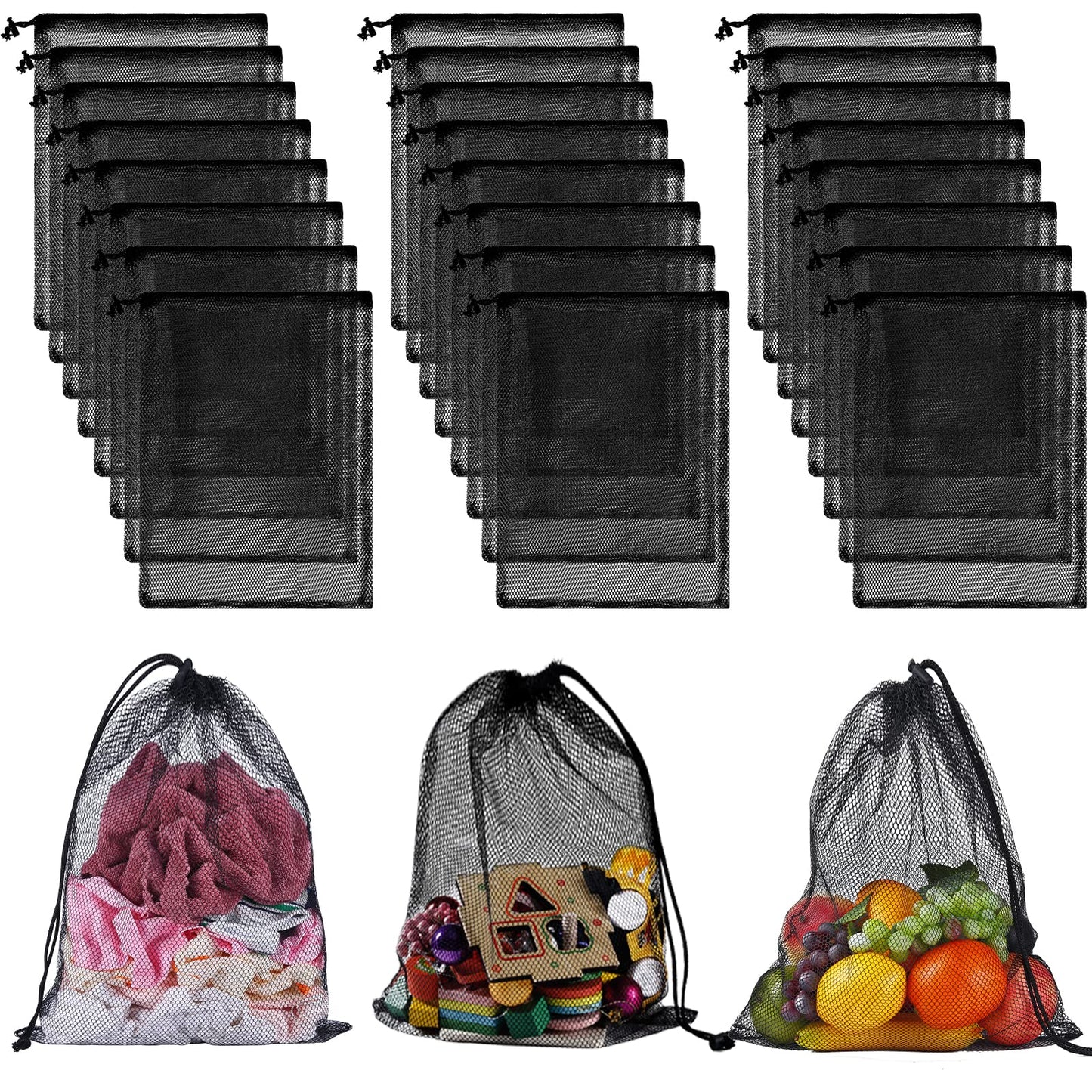 iMucci 12Pcs Mesh Bag 13"X15.5" Drawstring Gym Bag Nylon Mesh Drawstring Bag with Cord Lock Closure for Collecting Toys Travel Sports