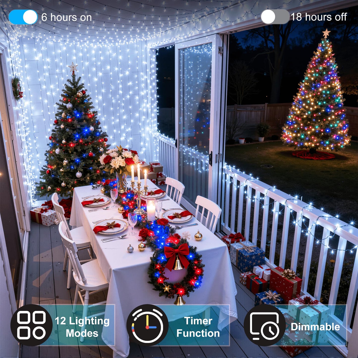 750Led Christmas Lights Outdoor Use  240Ft 12 Modes Cool White Led String Lights With Timer Dimmable  Waterproof Christmas Tree Lights For Xmas Patio Yard Fence Balcony Garden Decor Cool White
