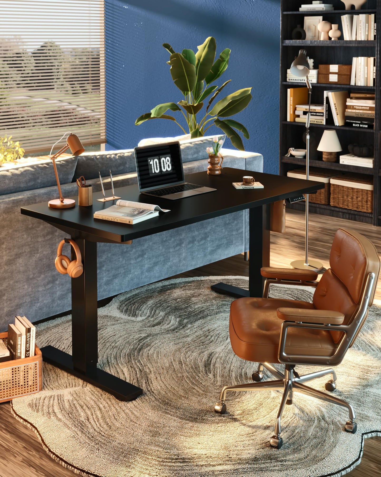FLEXISPOT EN1 One-Piece Standing Desk, 48"x24" Seamless Desktop Electric Height Adjustable for Home Office, Study Rooms & Multi-Device Workstations, Black